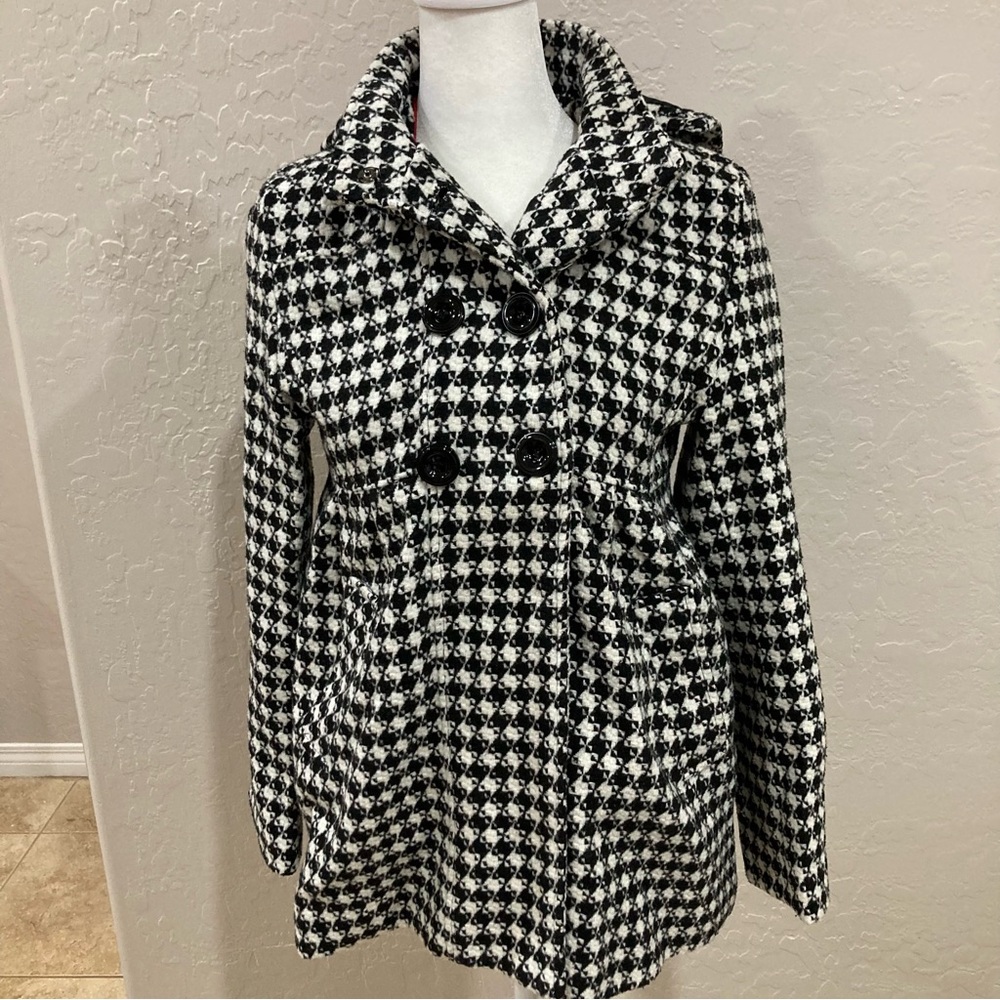 Rothschild Juniors Black and White Houndstooth Pea Coat Size XL, 16